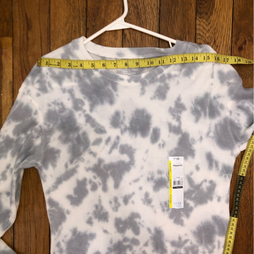 NWT Time and Tru Gray Tie Dye Thermal Long Sleeve Tee | Cozy Waffle Knit - Picture 8 of 11